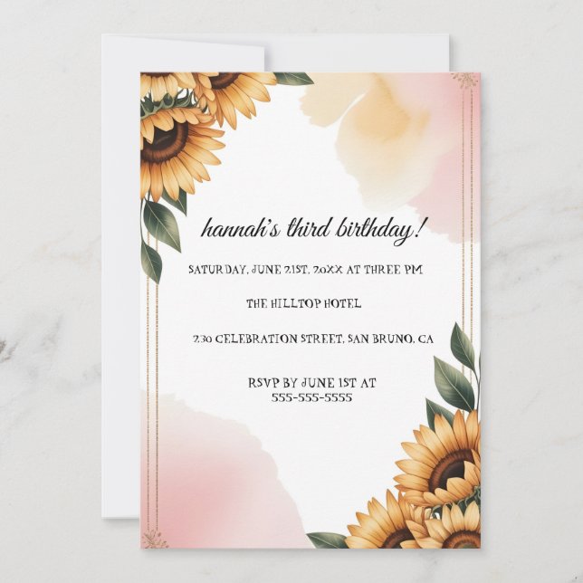 Convite de Aniversário Floral Boho | Sol Personali (Frente)