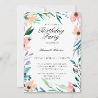 Convite de aniversário Floral bonito