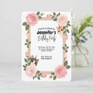 Convite de aniversário floral bonito para gatos
