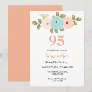 Convite de aniversário Floral Bonito Peach 95º