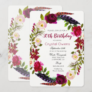 Convite de Aniversário Floral Burgundy - QUALQUER