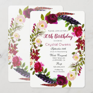 Convite de Aniversário Floral Burgundy - QUALQUER