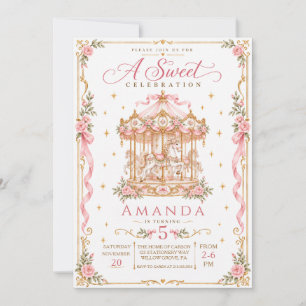 Convite de Aniversário Floral Carousel Rosa Elegan