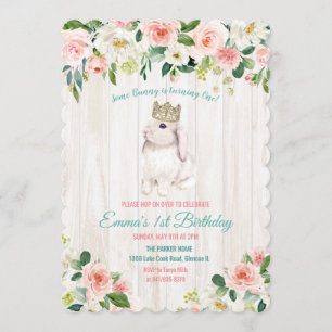 Convite de Aniversário Floral Coelhinho PARA QUALQ