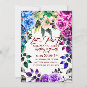 Convite de Aniversário Floral com Pino Vintage E