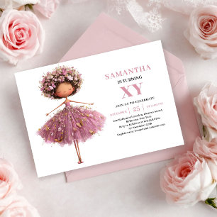 Convite de Aniversário Floral Cor-de-Rosa Menina F