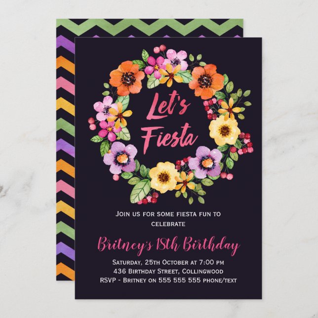 Convite de aniversário floral da festa das meninas (Frente/Verso)