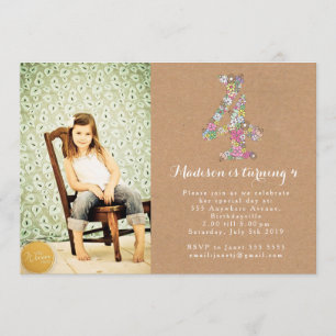 Convite de aniversário floral das meninas 4o