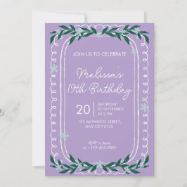 Convite de Aniversário Floral de 19 anos Lilac Coq