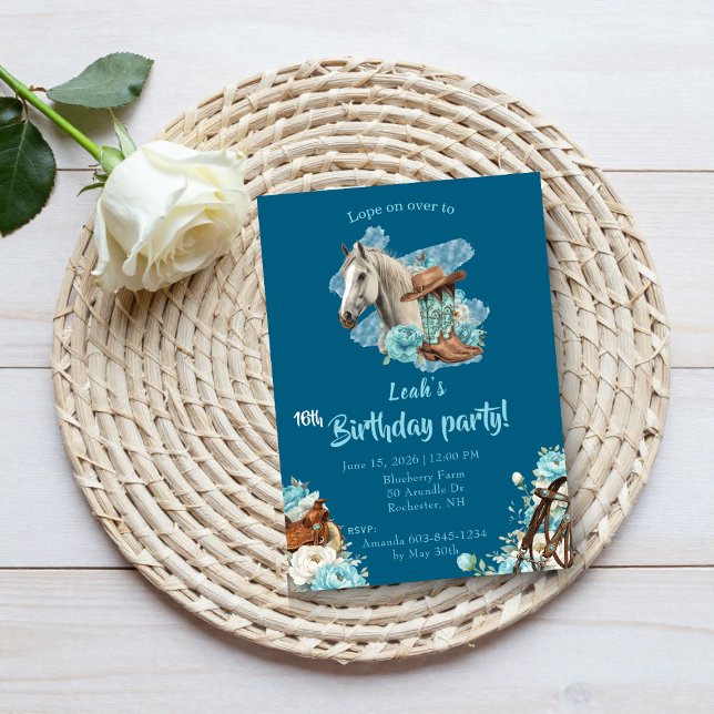 Convite de Aniversário Floral de Cavalo Western –  (Criador carregado)