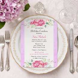 Convite de Aniversário Floral de Hortênsia Rosa El