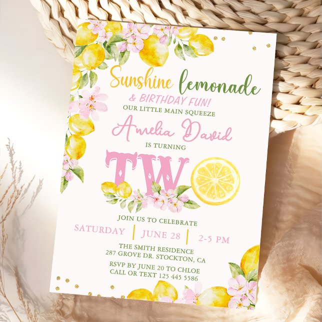 Convite de Aniversário Floral de Limonada Ensolara (Criador carregado)