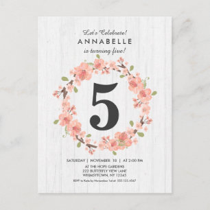 Convite de aniversário Floral de Pêssego Branco