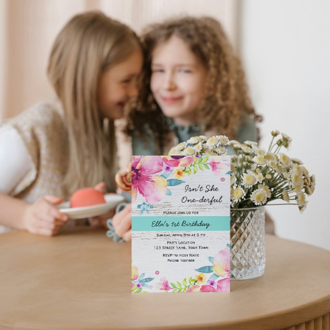 Convite de Aniversário Floral de Watercolor (Criador carregado)