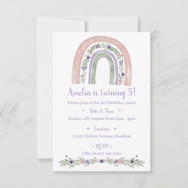 Convite de aniversário Floral do Cotovelo Pastel (Frente)