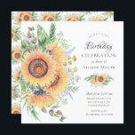 Convite de Aniversário Floral do Jardim de Girasso<br><div class="desc">Convite de aniversário floral com lindas folhas verdes de girassol pintadas à mão e folhas de girassol.  Sacudir nosso convite para ver uma coordenação de volta para um toque especial extra.</div>