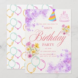 Convite de Aniversário Floral Elegante & Colorido