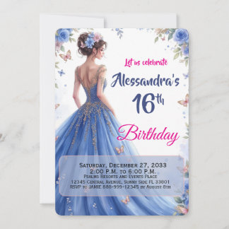 Convite de Aniversário Floral Elegante de 16 anos
