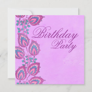 Convite de Aniversário Floral Elegante Rosa e Rox