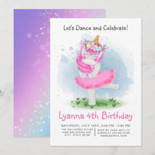 Convite de Aniversário Floral em Aquarela Bailarin
