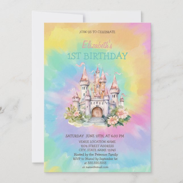 Convite de Aniversário Floral em Aquarela com Cast (Frente)