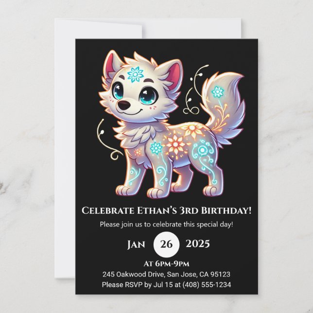 Convite de Aniversário Floral Glow Pup (Frente)