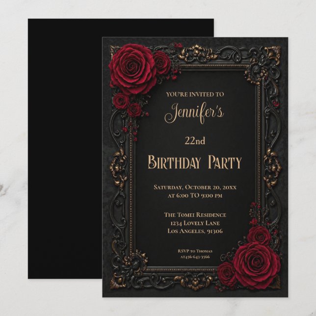 Convite de Aniversário Floral Gótico (Frente/Verso)