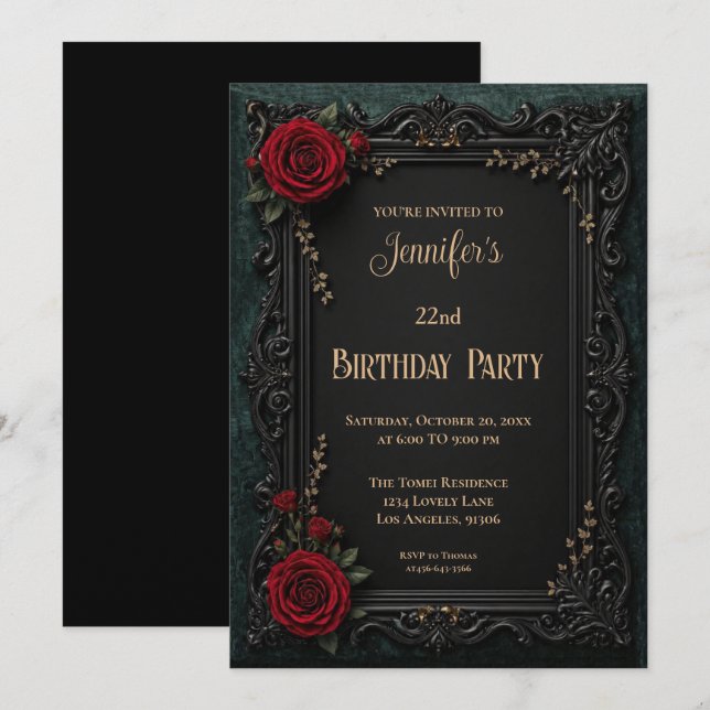 Convite de Aniversário Floral Gótico (Frente/Verso)
