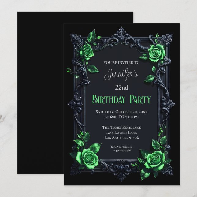 Convite de Aniversário Floral Gótico (Frente/Verso)