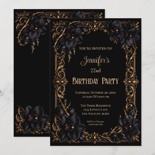 Convite de aniversário floral gótico de orquídeas