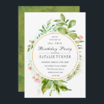 Convite de aniversário Floral Green Foliage<br><div class="desc">Um Cartão de Convite à Bolsa mensageifesta de aniversario elegante com folhagem verde-aquosa de cor selvagem com flores cor-de-rosa. Para personalização mais avançada deste design, clique no botão "Personalizar" acima! Itens correspondentes também estão disponíveis.</div>