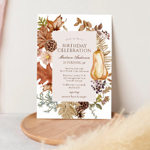 Convite de Aniversário Floral Moderno de Outono