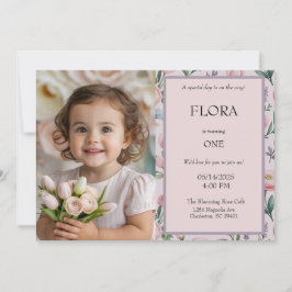 Convite de Aniversário Floral para Meninas Foto On