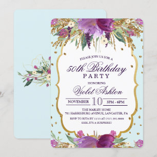 Convite de Aniversário Floral PARA QUALQUER IDADE