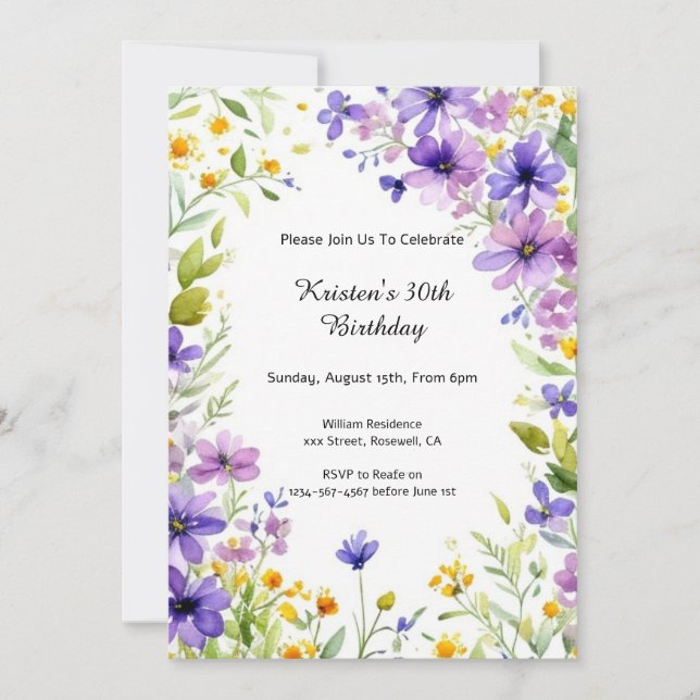 Convite de Aniversário Floral Personalizado (Frente)