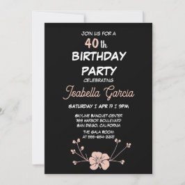 Convite de Aniversário Floral Preto Escuro