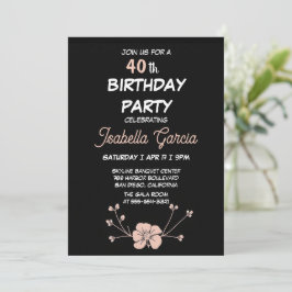 Convite de Aniversário Floral Preto Escuro