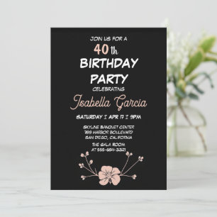 Convite de Aniversário Floral Preto Escuro
