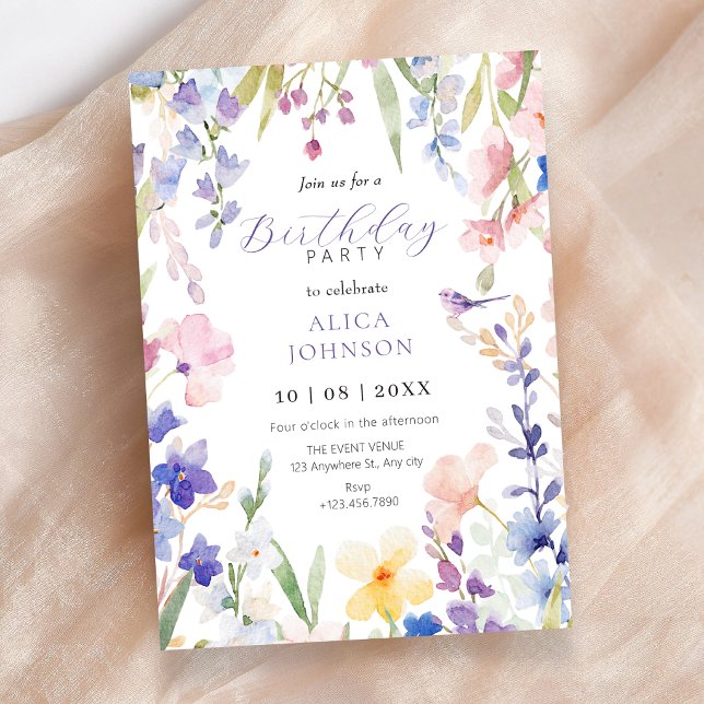 Convite de aniversário floral primavera aquarela (Criador carregado)