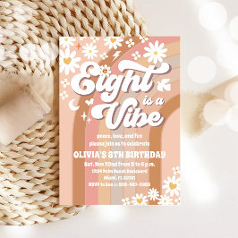 Convite de Aniversário Floral Retro de 8 anos
