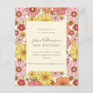 Convite de Aniversário Floral Rosa Boho Retrô Econ
