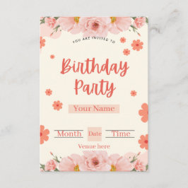 Convite de Aniversário Floral Rosa e Coral
