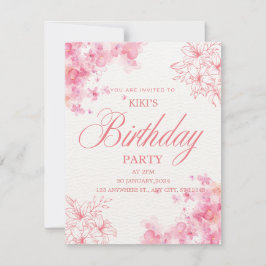 Convite de Aniversário Floral Rosa Elegante