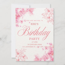 Convite de Aniversário Floral Rosa Elegante