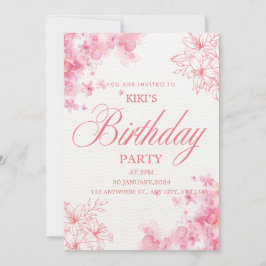 Convite de Aniversário Floral Rosa Elegante