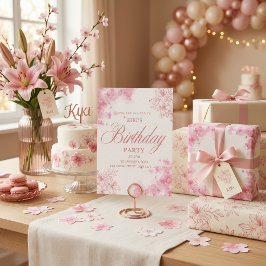 Convite de Aniversário Floral Rosa Elegante