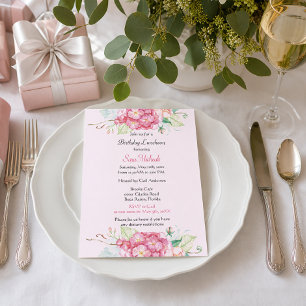 Convite de Aniversário Floral Rosa Elegante de Hor