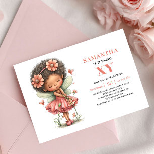 Convite de Aniversário Floral Rosa Menina Fada Bri