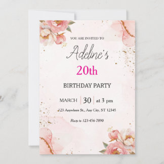 Convite de Aniversário Floral Rosa Rubor