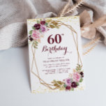 convite de aniversário floral roxo 60º<br><div class="desc">Um design floral encantador com uma adorável flor de aquarela roxa de outono. O texto e as cores podem ser personalizados.</div>